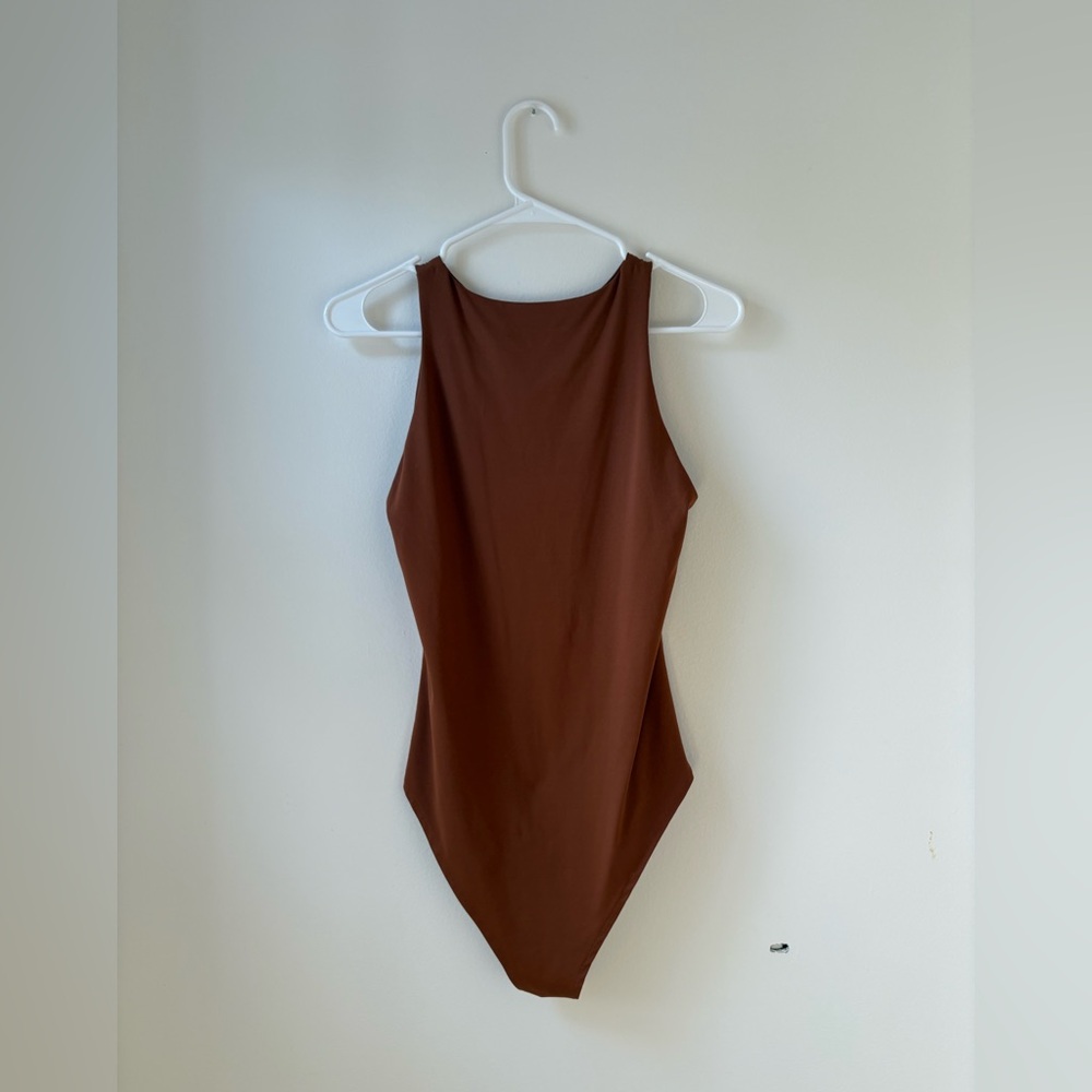 Brown High-Neck Swimsuit